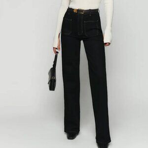 Reformation Alyssa High Rise Wide Leg Long Jeans Black - Size 26P